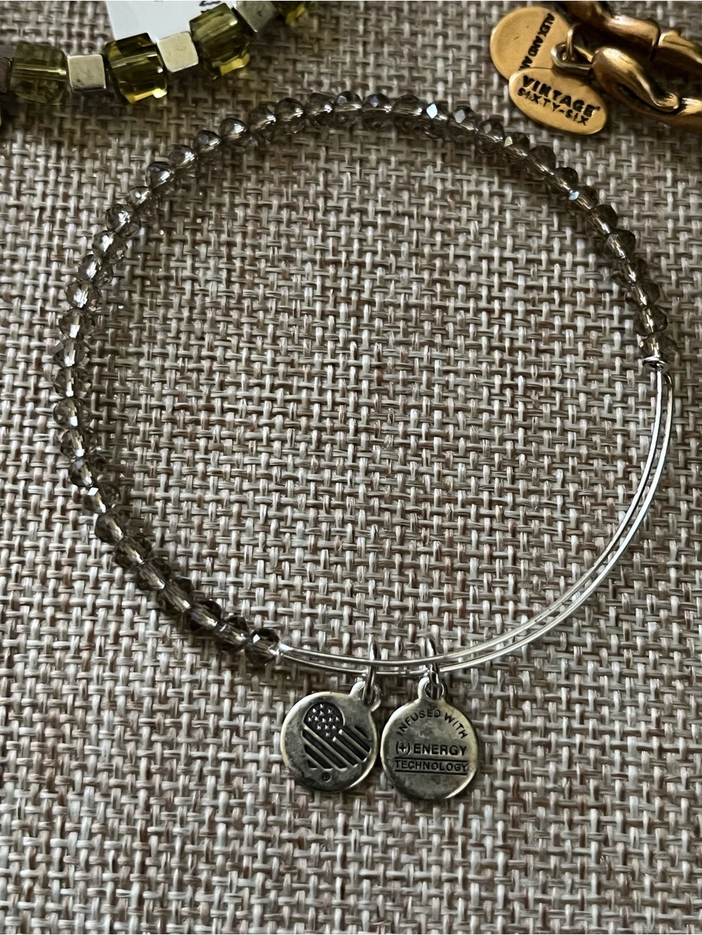 Alex and Ani Gold and Silver Mixed Metal Bracelet Trio with Olive-Green Beads - Picture 6 of 10